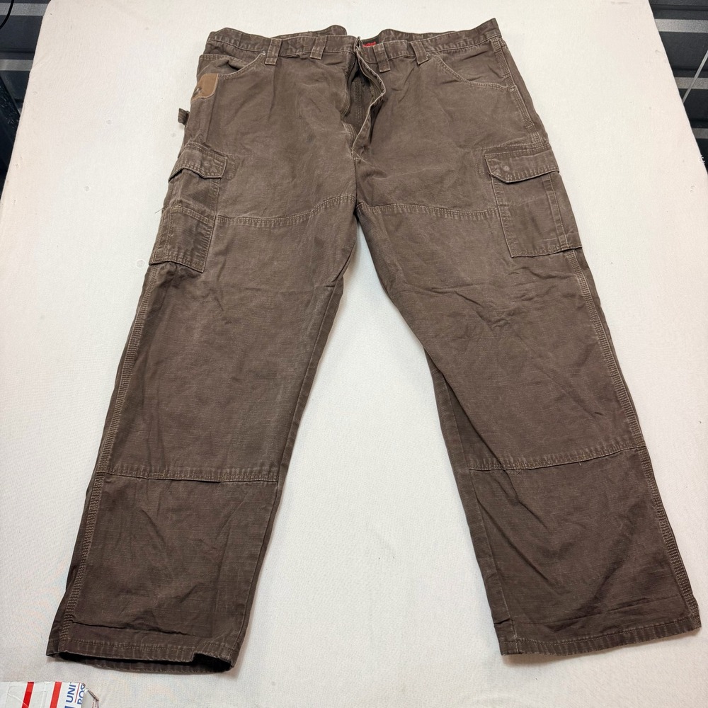 Wrangler Cargo Pants Mens 37x30 Brown Good Double Knee Workwear Utility Canvas